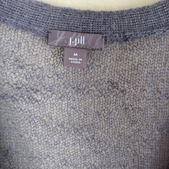J. Jill Sz M Gossamer Loose Knit Mohair Wool Cardigan Grey Minimalist Delicate - Picture 15 of 16